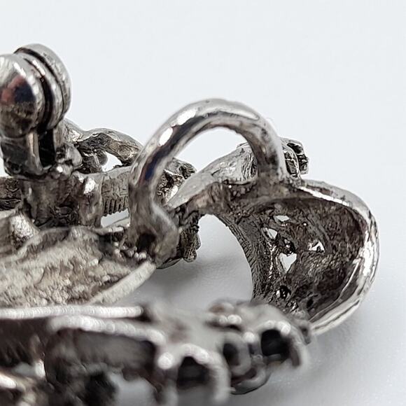 Vintage Gray Silver Black Rhinestone Brooch Pendant, 2 3/4 Inches - Picture 5 of 12